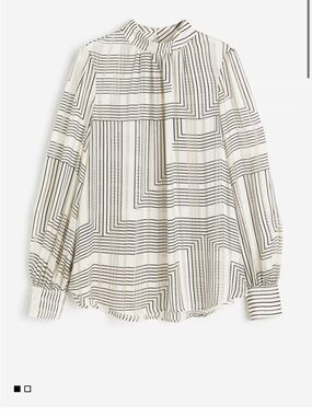 H&M White Blouse with Black Geometric Stripe XXL